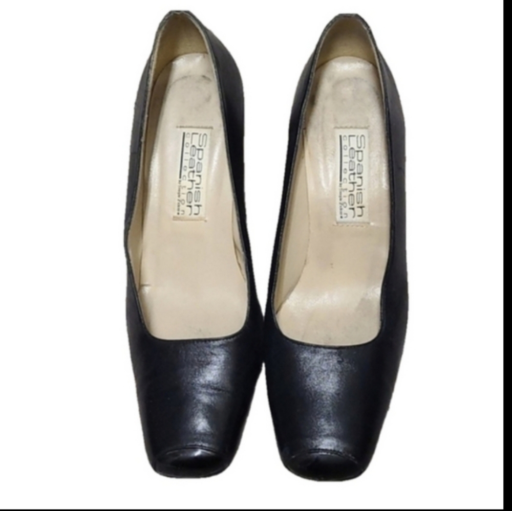 Spanish Leather Collection by Sergio Zelcer Black Pumps Size 9.5 Unique Heel - Picture 3 of 14